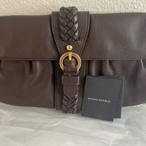 Banana Republic Dark Brown Leather Clutch with Braided Strap